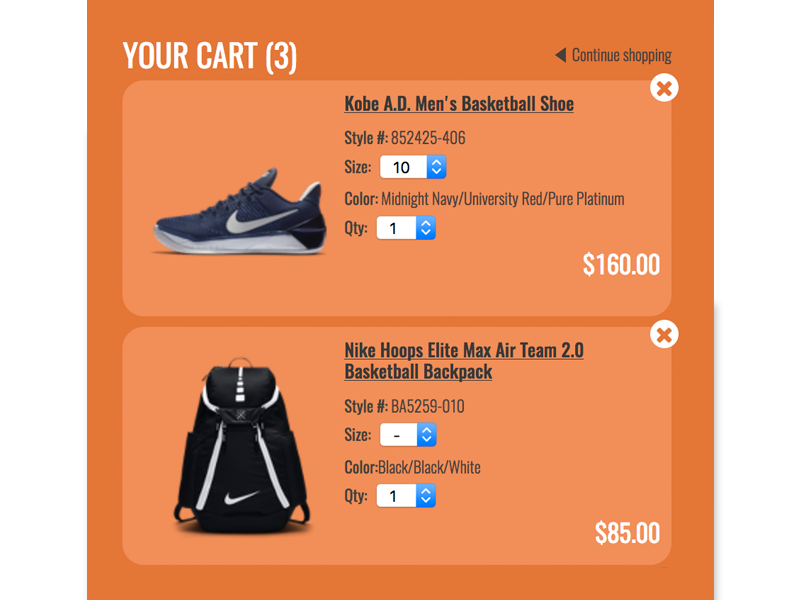 A cart page design
